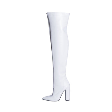 Stivali alti sopra il ginocchio bianchi con tacco alto 10 cm made in italy studio creazioni