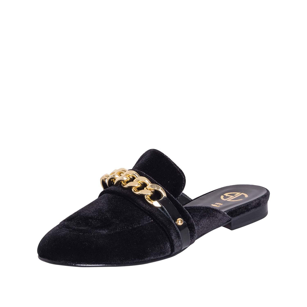 Sabot donna neri con catena slippers made in italy studio creazioni velluto