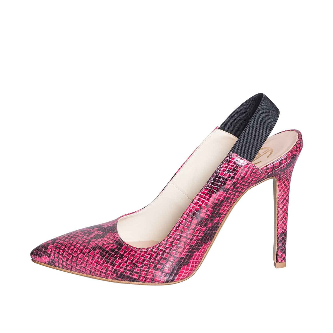 Scarpe a punta in pitone fucsia made in italy studio creazioni tacco 10