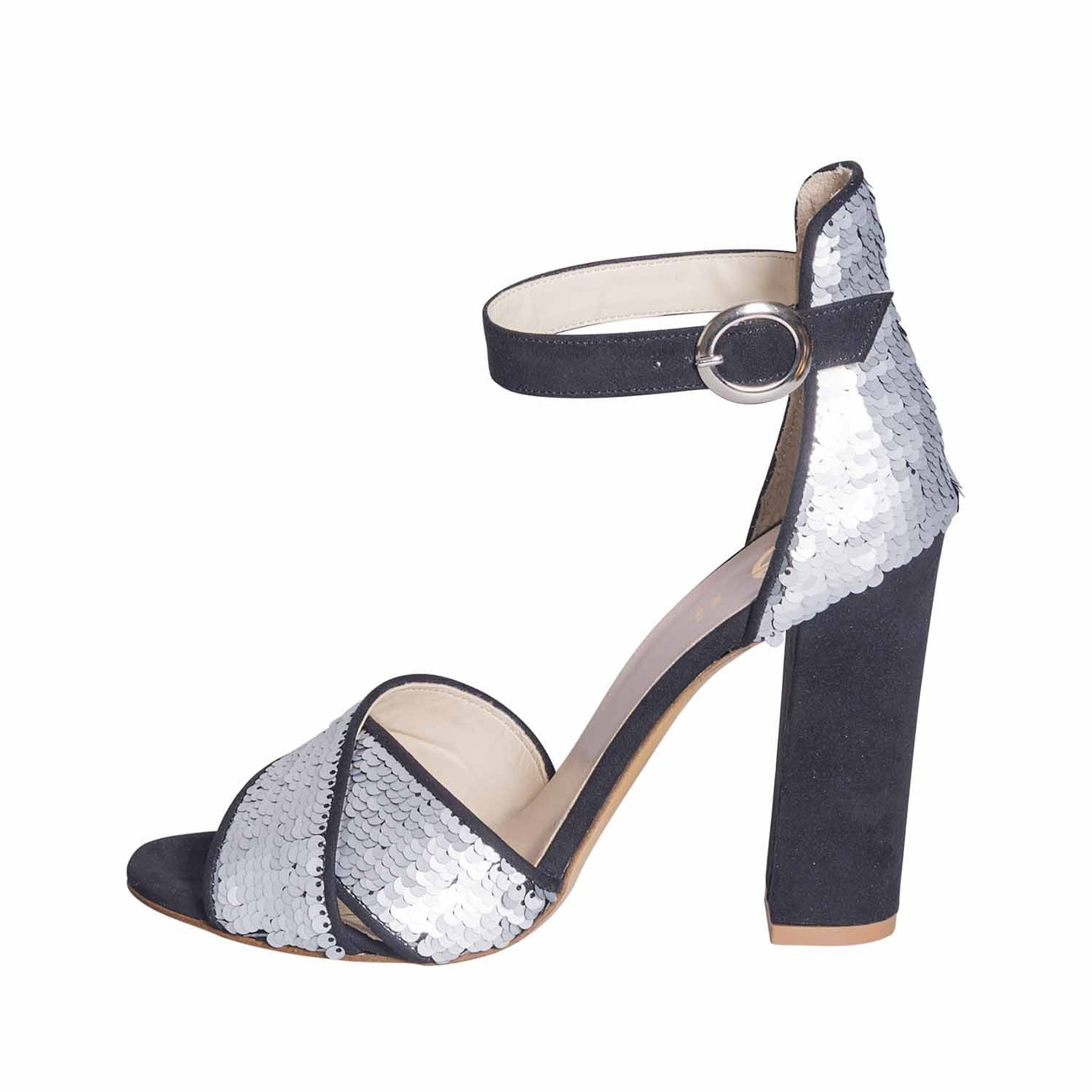 Sandali argento con paillettes tacco alto made in italy studio creazioni