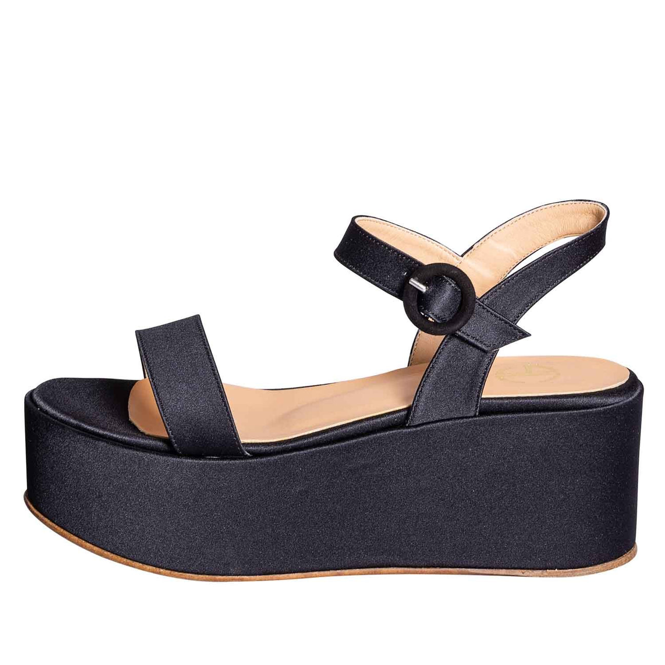 zeppe nere in raso made in italy plantare vera pelle platform 7 cm studio creazioni