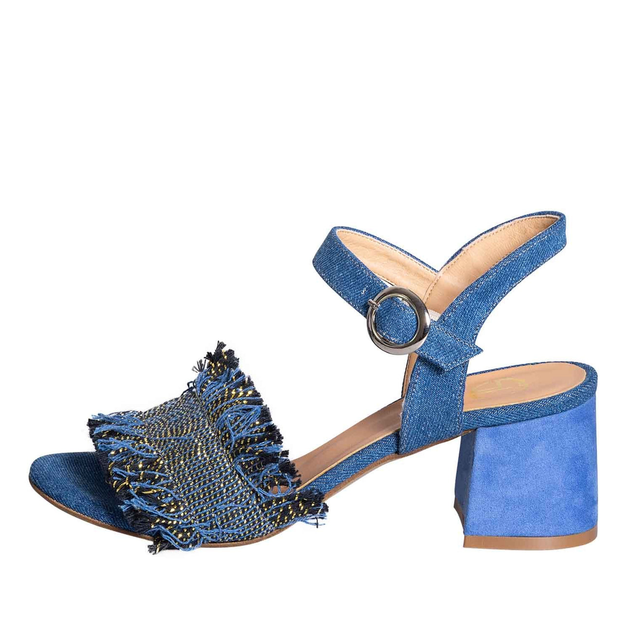 Sandali blu jeans donna bassi made in italy studio creazioni tacco 5 