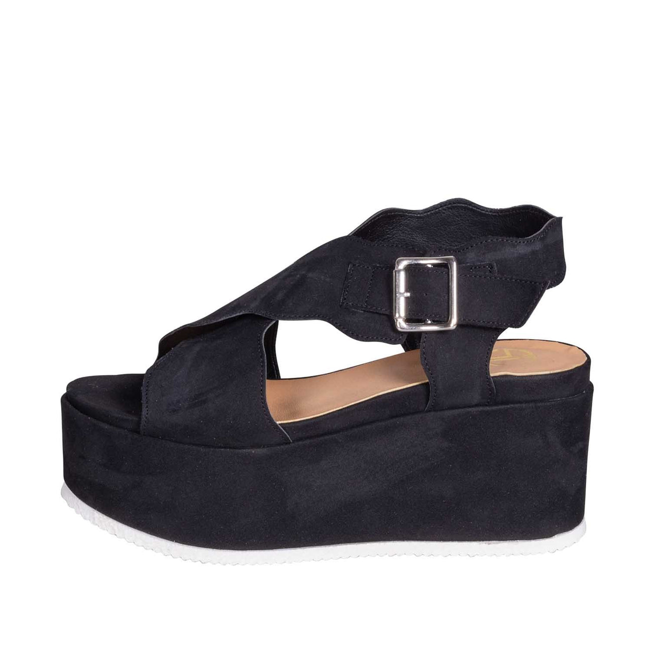 Sandali con zeppa camoscio nero made in italy