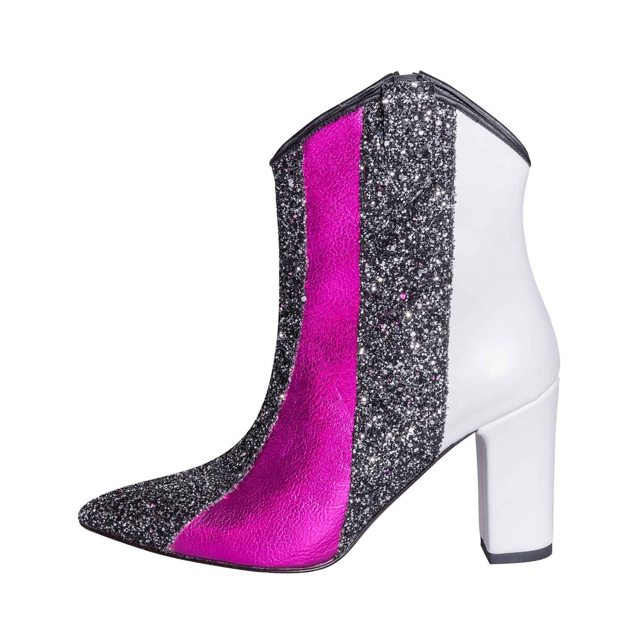Stivaletti con tacco alto a punta multicolor fuxia