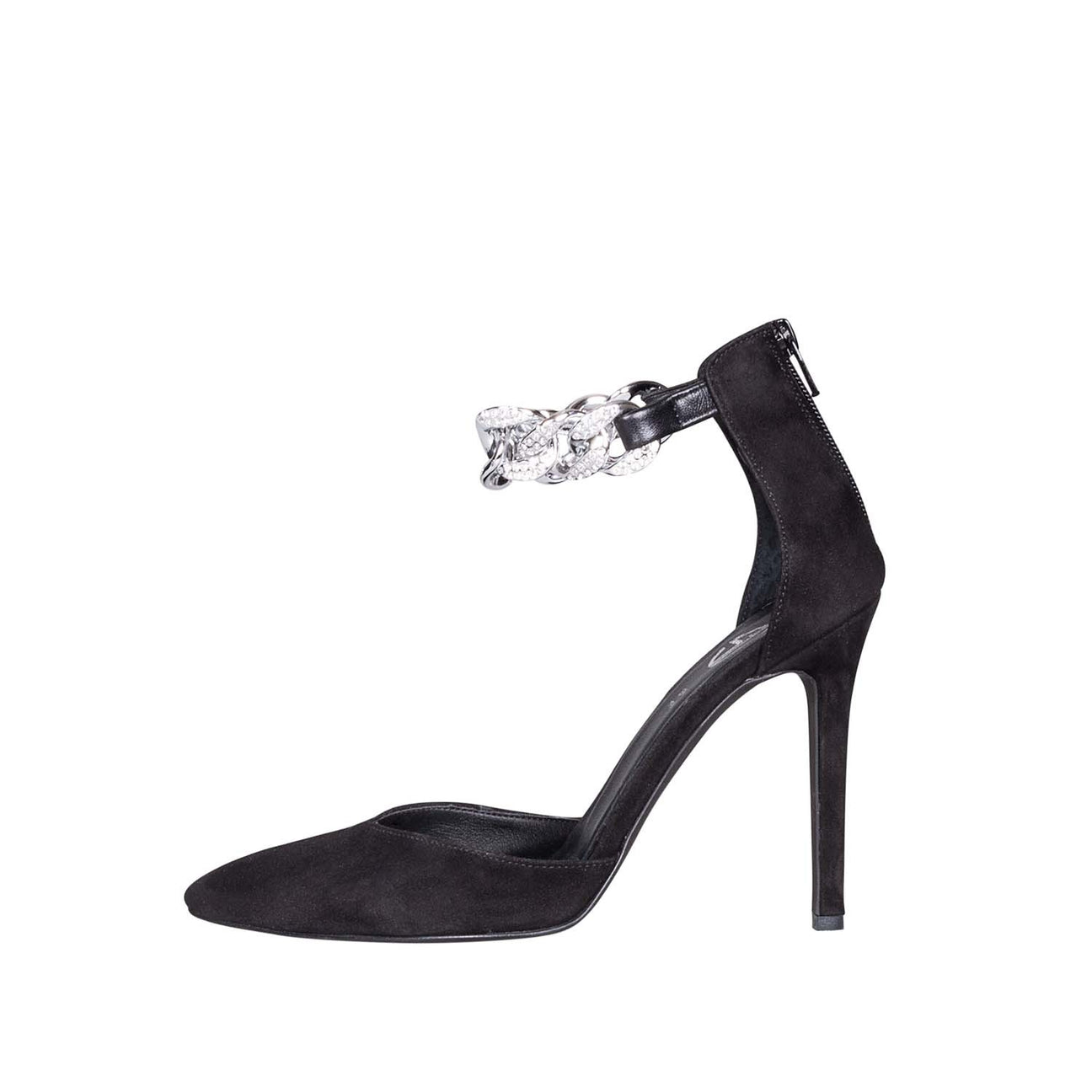Scarpe a punta con tacco alto e catena chain