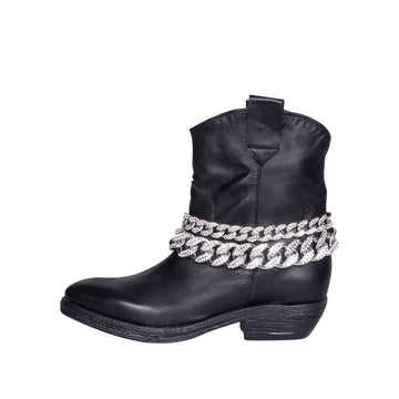 Stivaletti texani neri con cavigliera catena e cristalli