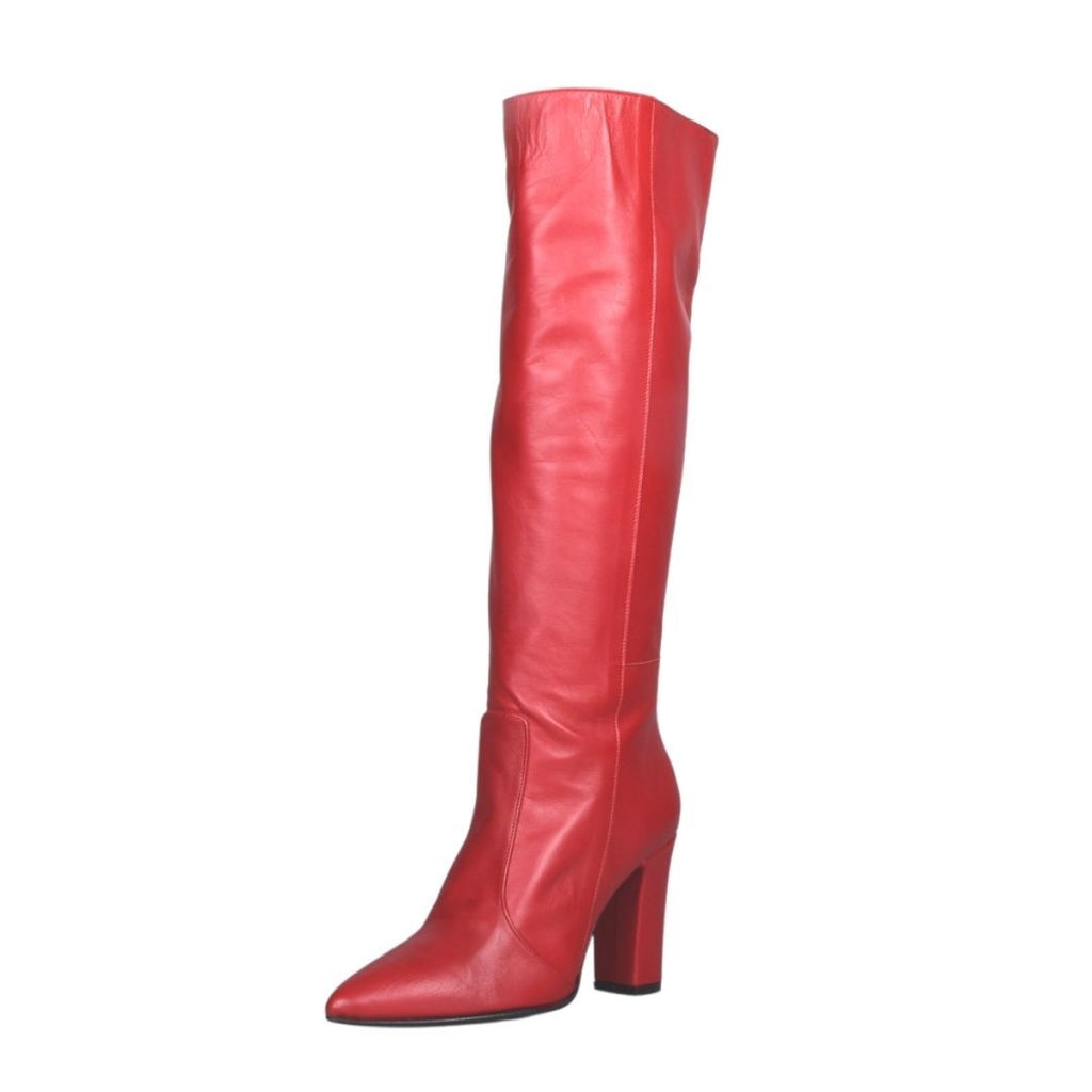Stivali rossi con tacco alto in vera pelle made in italy studio creazioni personalizzabili
