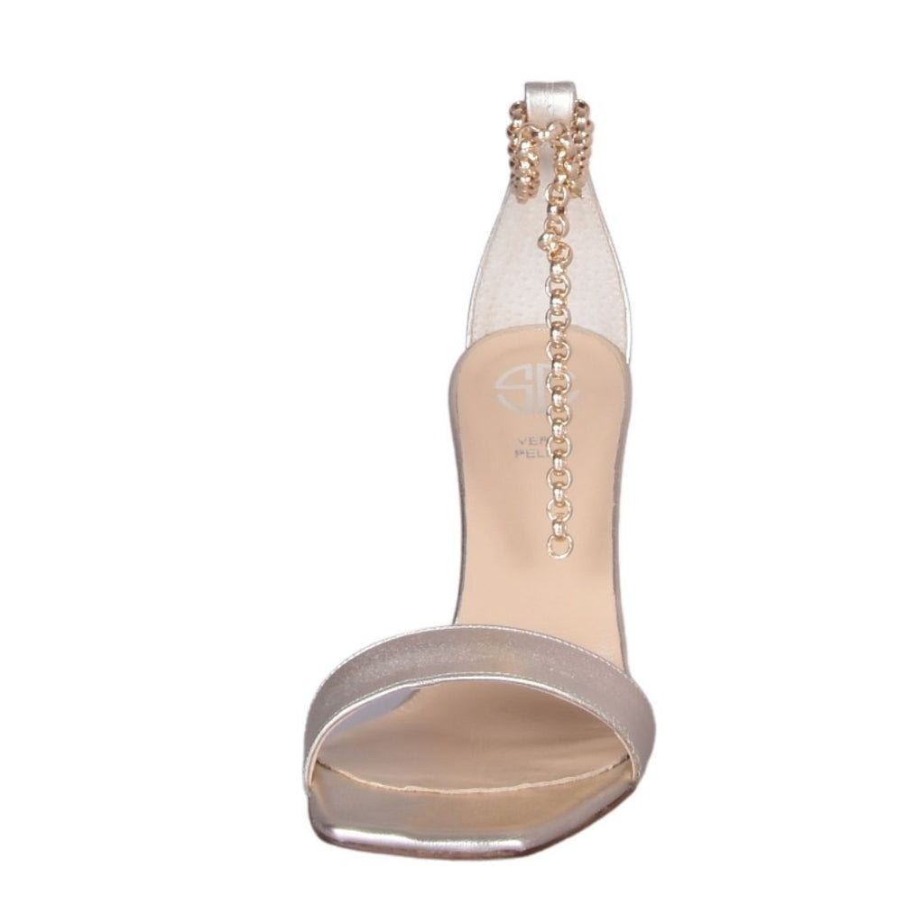 Sandali platino con catena alla caviglia made in italy studio creazioni