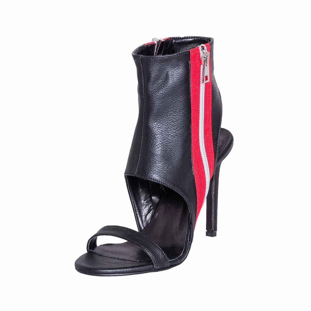 Sandalo con cavigliera nero tacco alto e cerniera eco pelle made in italy studio creazioni 