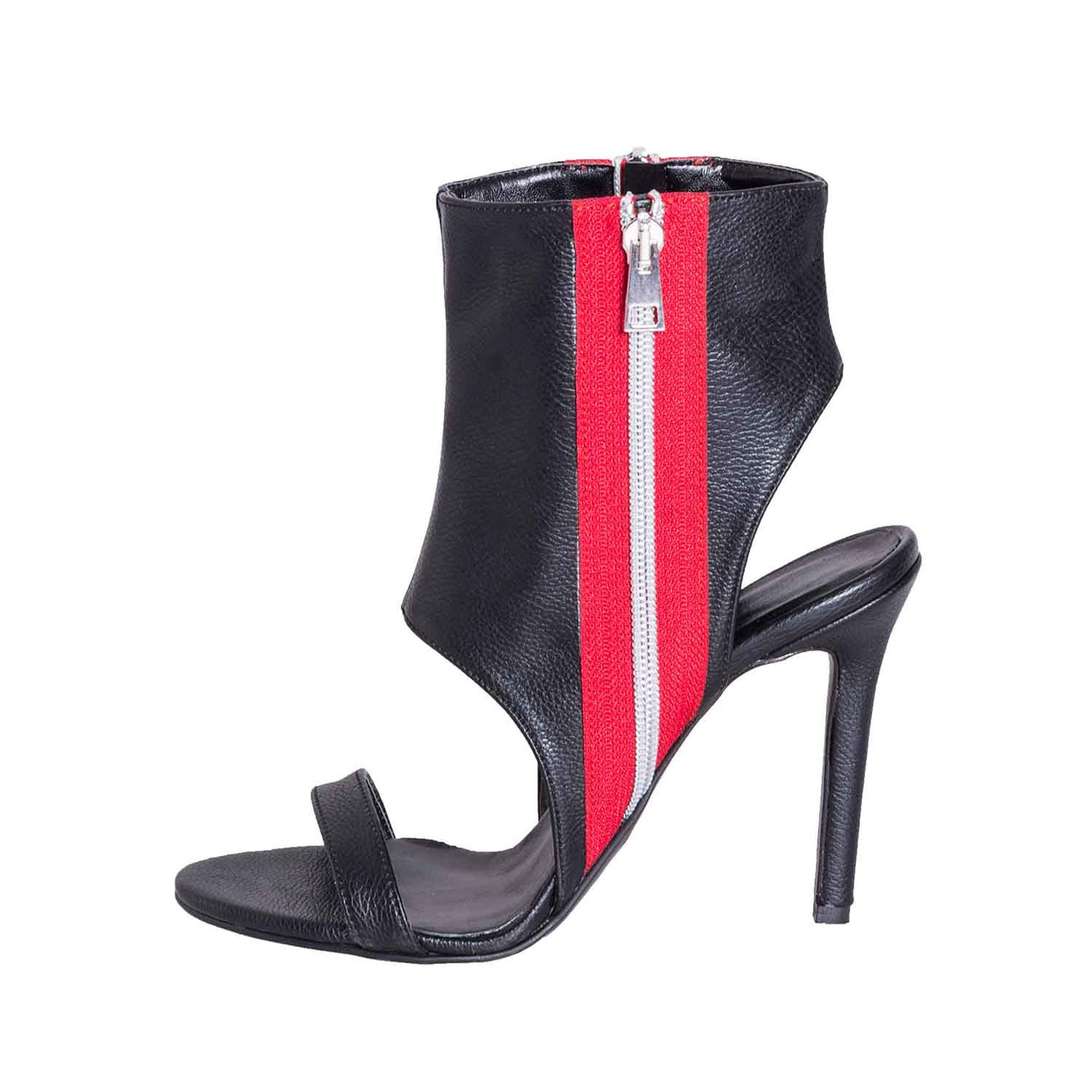 Sandalo con cavigliera nero tacco alto e cerniera eco pelle made in italy studio creazioni 