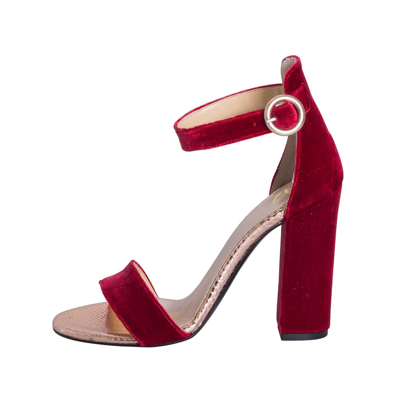 Sandali donna tacco alto velluto rosso con riporti laminato carne altezza 10 cm studio creazioni plantare vera pelle