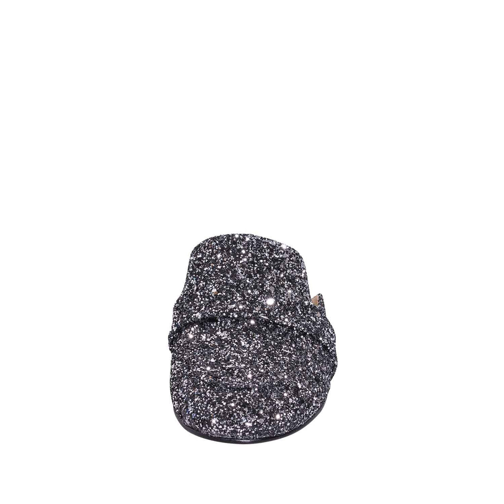 sabot donna bassi in glitter nero made in italy fondo cuoio plantare vera pelle modello mocassino 