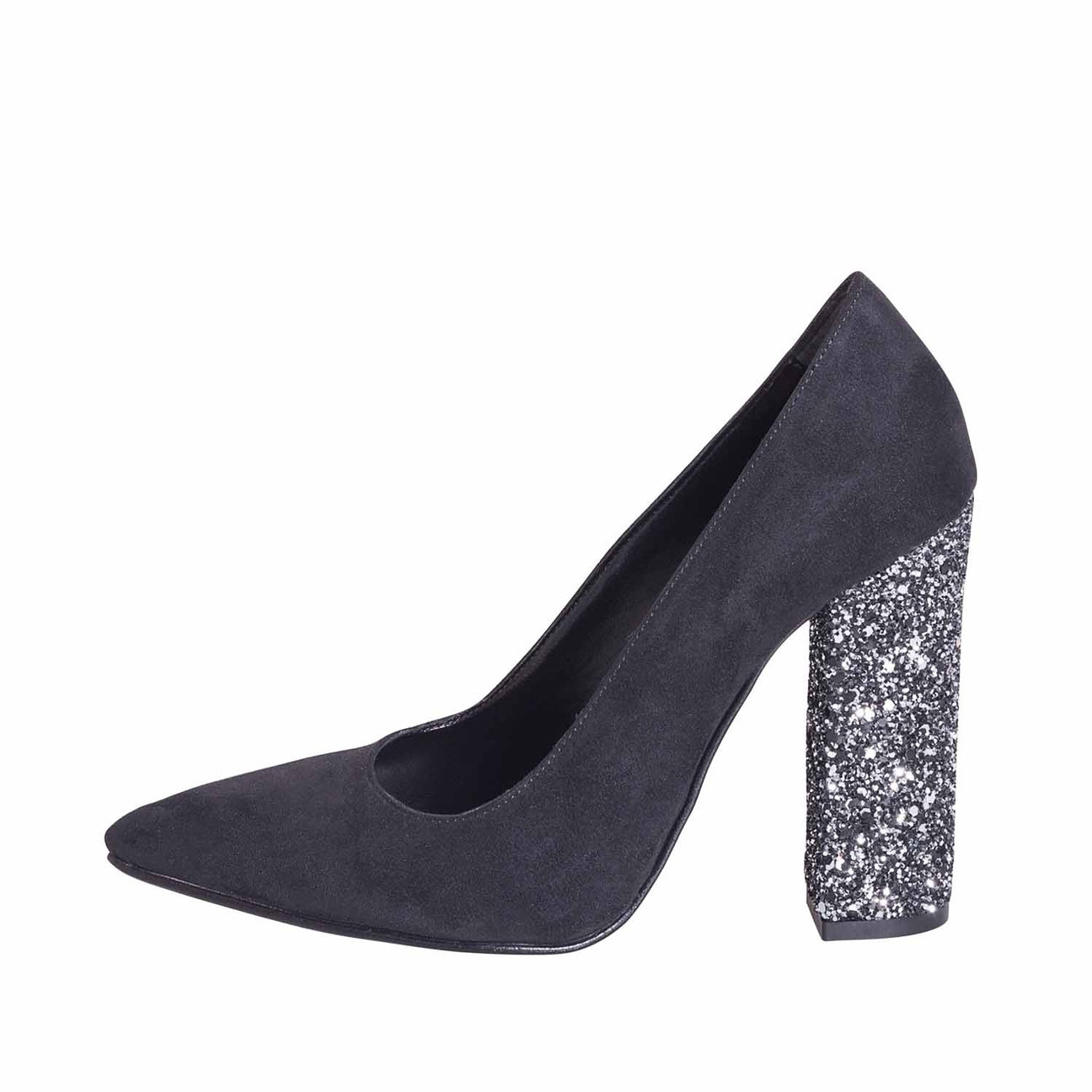 Decoltè donna camoscio nero tacco glitter