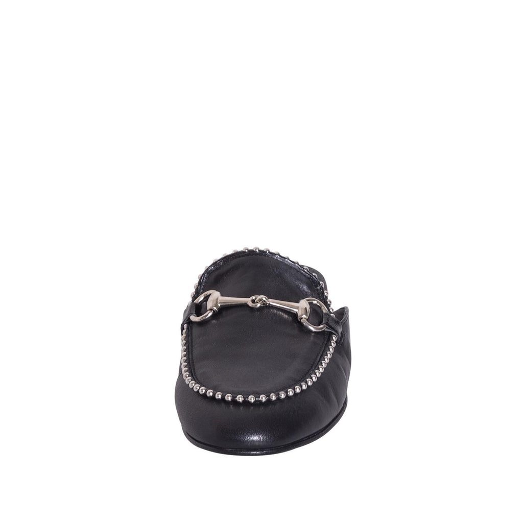 Mocassini donna sabot nero con borchie e morsetto acciaio made in italy 