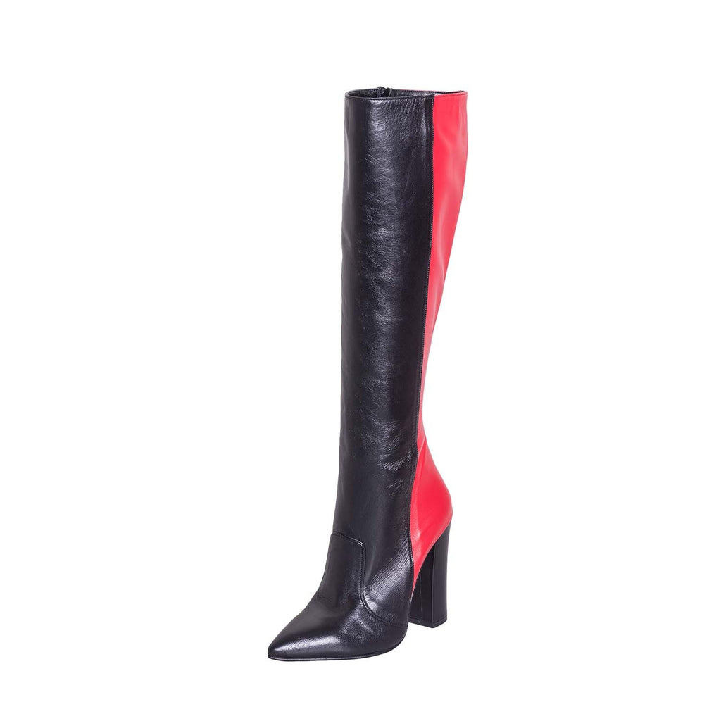 stivali con tacco alto in vera pelle made in italy colore nero e rosso alta qualità studio creazioni 