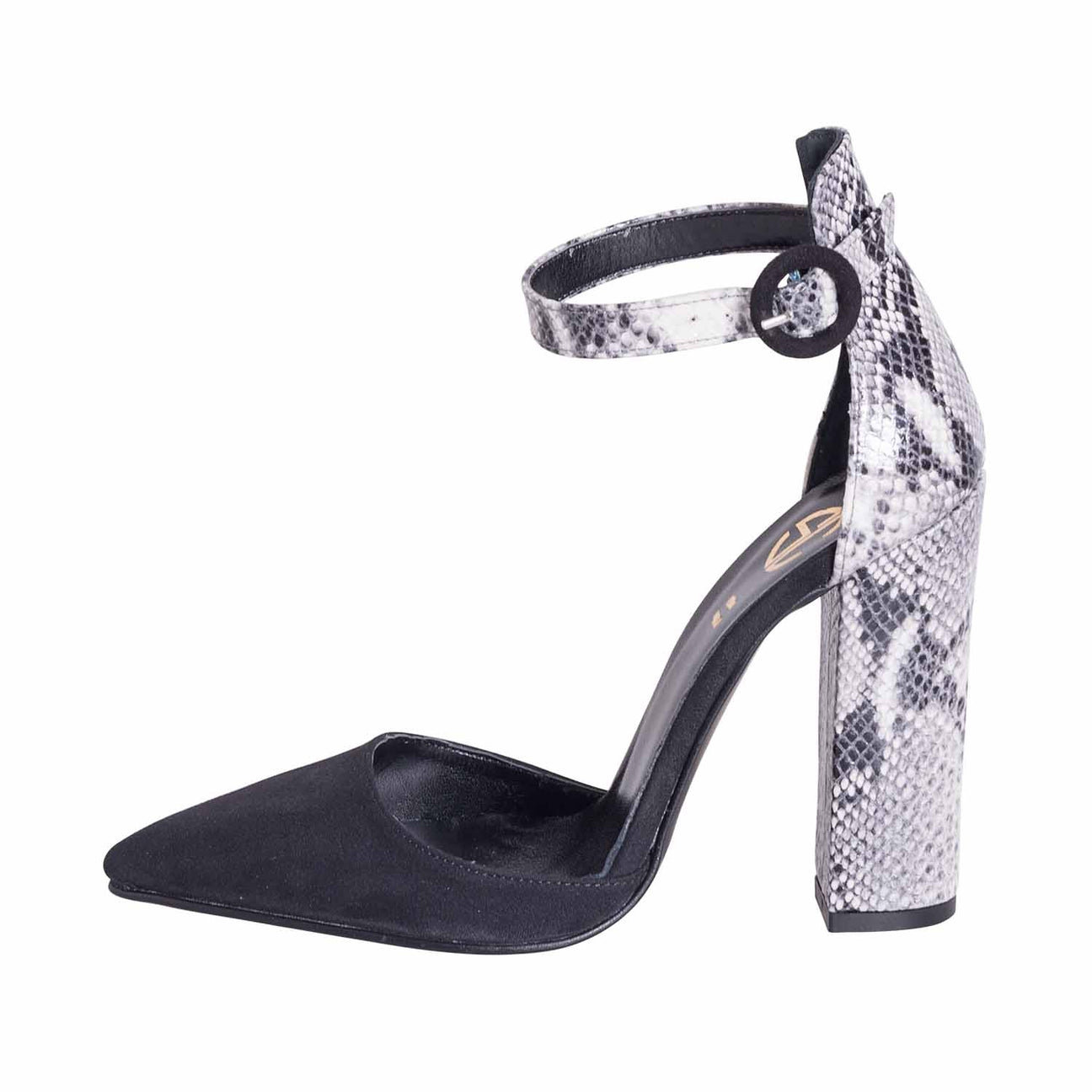 Scarpe con il tacco alto camoscio nero e pitone roccia