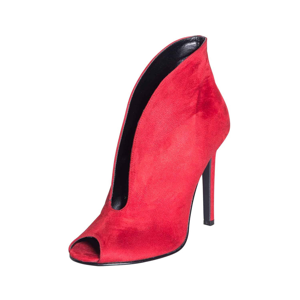 Scarpe con il tacco a spillo camoscio rosso made in italy studio creazioni elegante