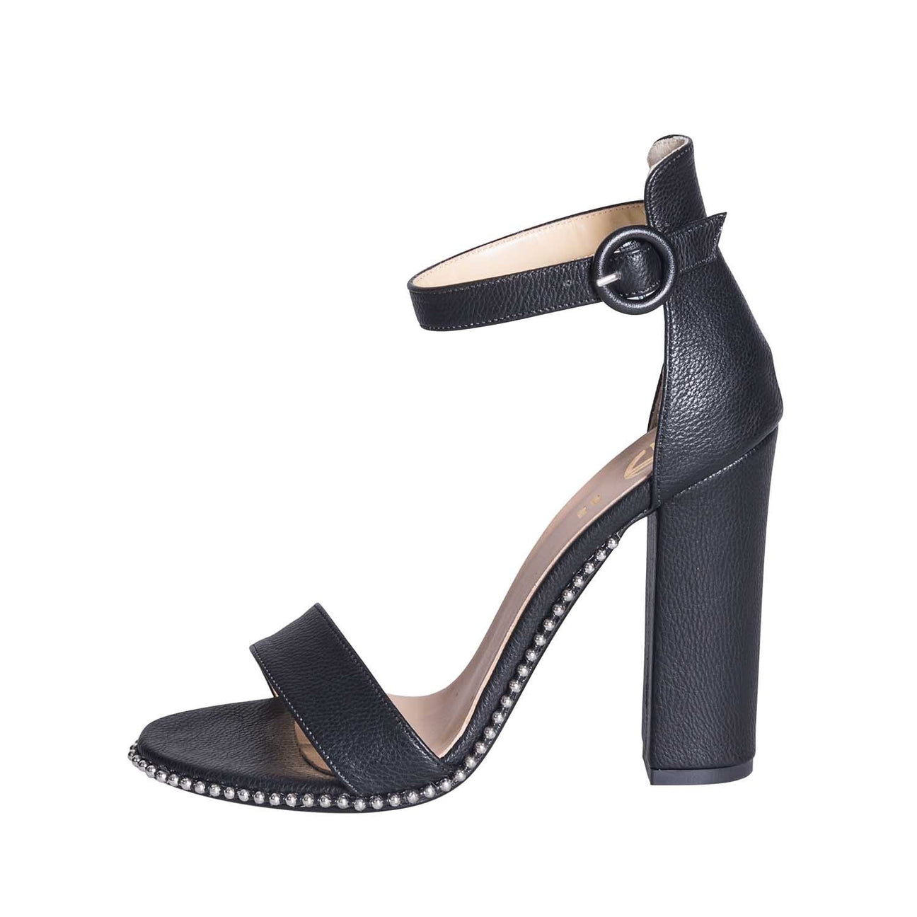 Sandali neri con borchie made in italy tacco alto studio creazioni