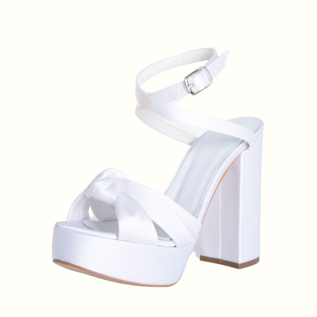Sandali sposa in raso con nodo e plateau –