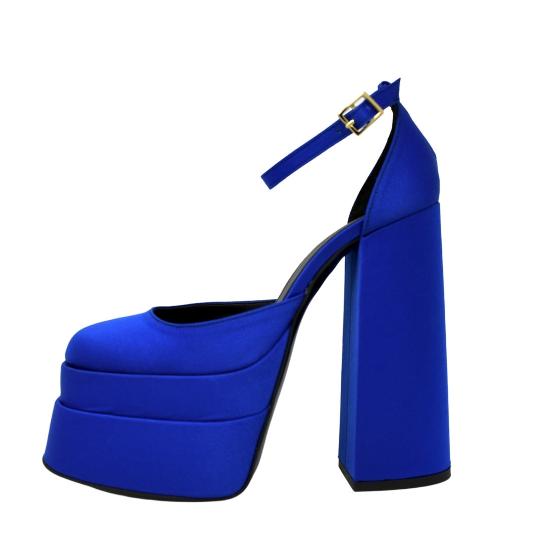 Tacco Largo Scarpe Con Il Tacco Blu Elettrico Sandali Donna Tacco